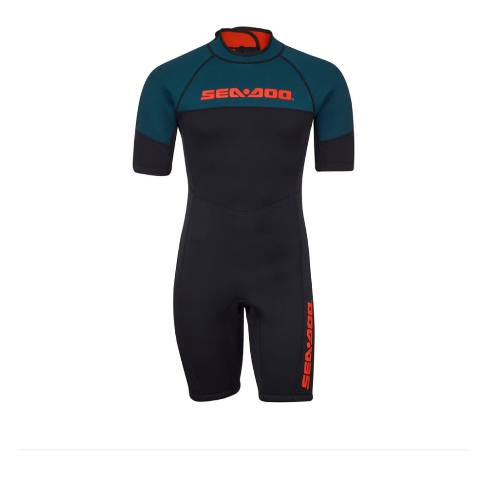 Sea-Doo Mens Black and Teal Short Sleeve Wetsuit